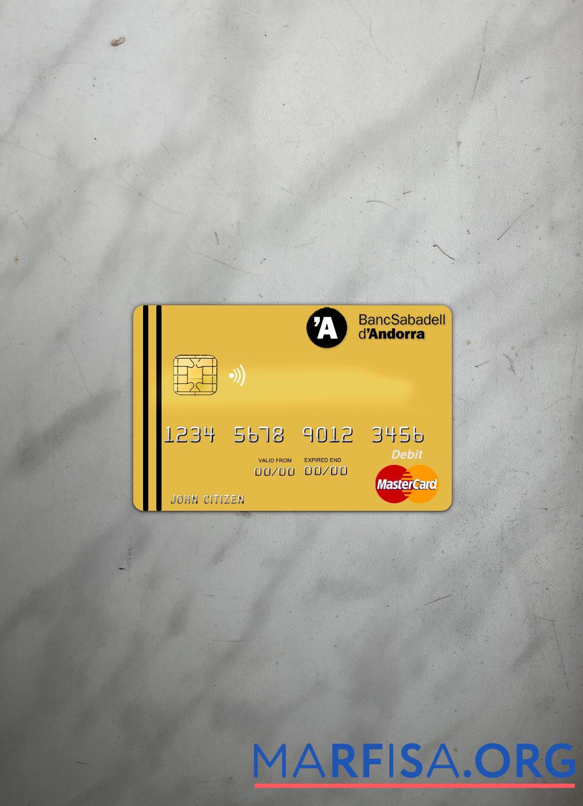 Downloadable Andorra Bank Sabadell Mastercard photolook front template